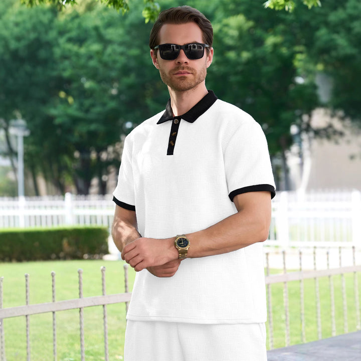 Herren Kurzarm-Polohemd mit Knopfleiste und strukturiertem Design Aliams