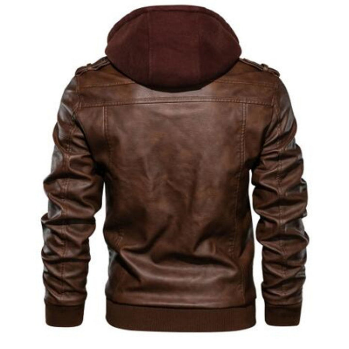 Herren Lederjacke im modernen Biker-Stil mit abnehmbarer Kapuze Aliams