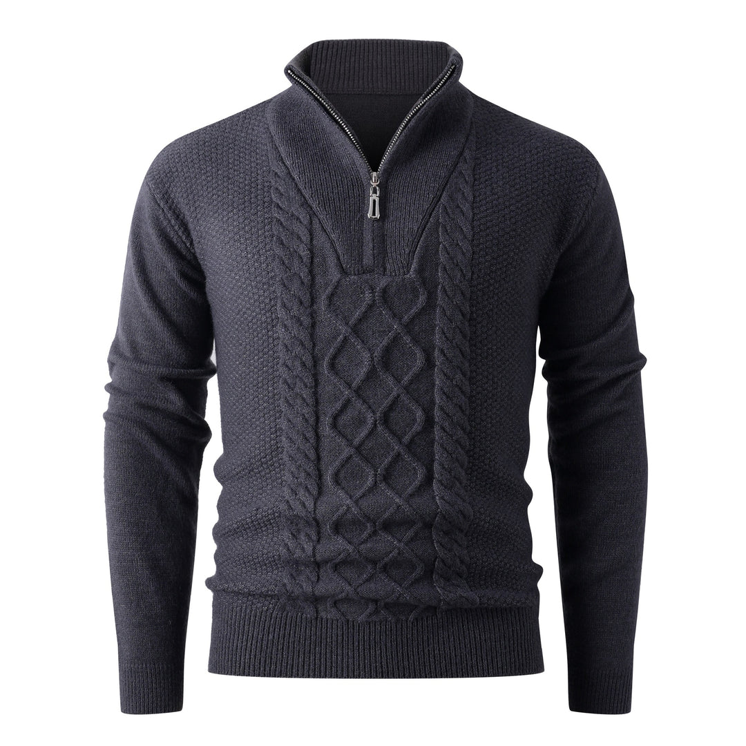 Herren Grobstrickpullover mit modernem Stehkragen und funktionalem Reißverschluss Aliams
