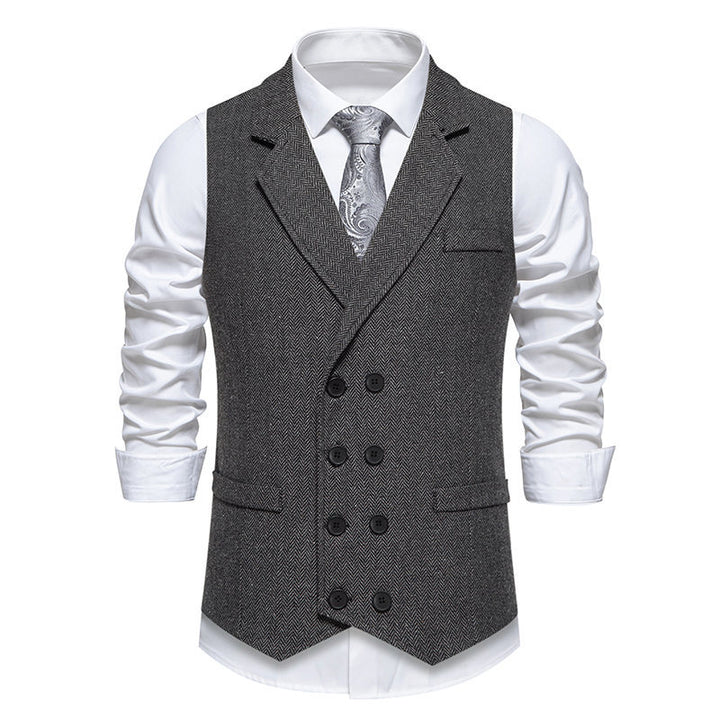 Herren elegante Herringbone-Weste mit doppelter Knopfleiste Aliams