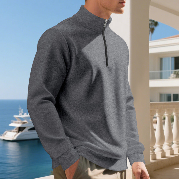 Herren sportlicher Pullover mit halbem Reißverschluss und atmungsaktiver Struktur Aliams