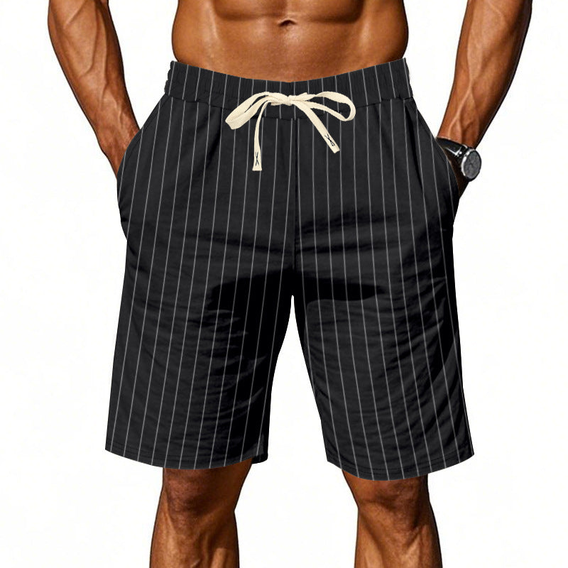 Herren Strandshorts mit vertikalem Streifenmuster und elastischem Kordelzug Aliams