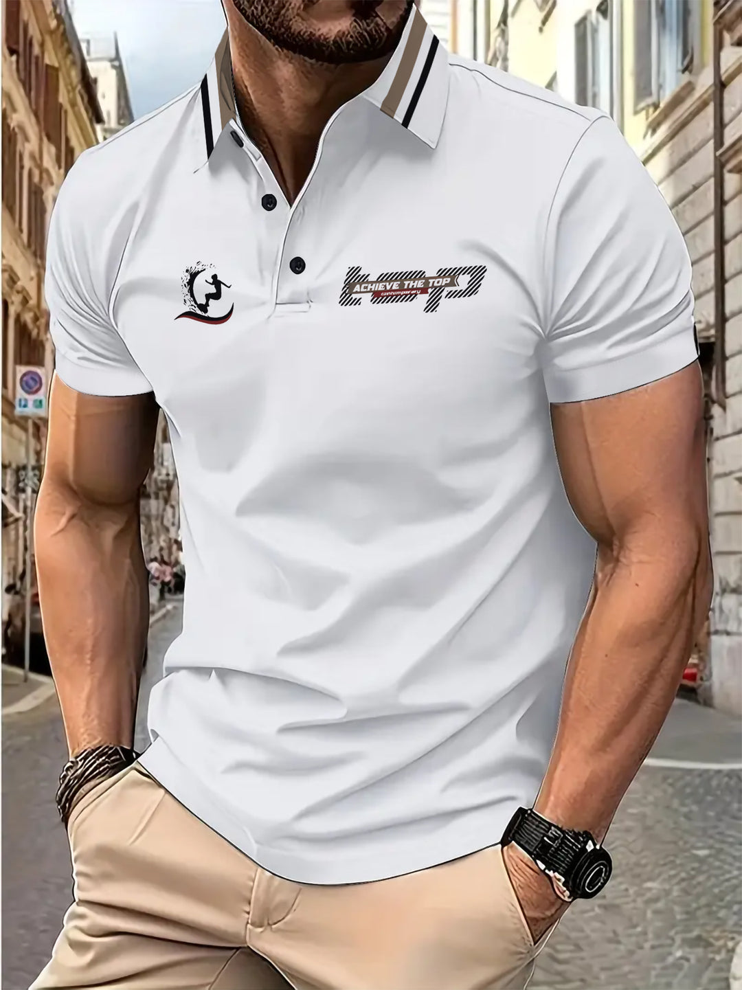 Herren Sportliches Kurzarm Poloshirt mit innovativem Grafikdesign Aliams