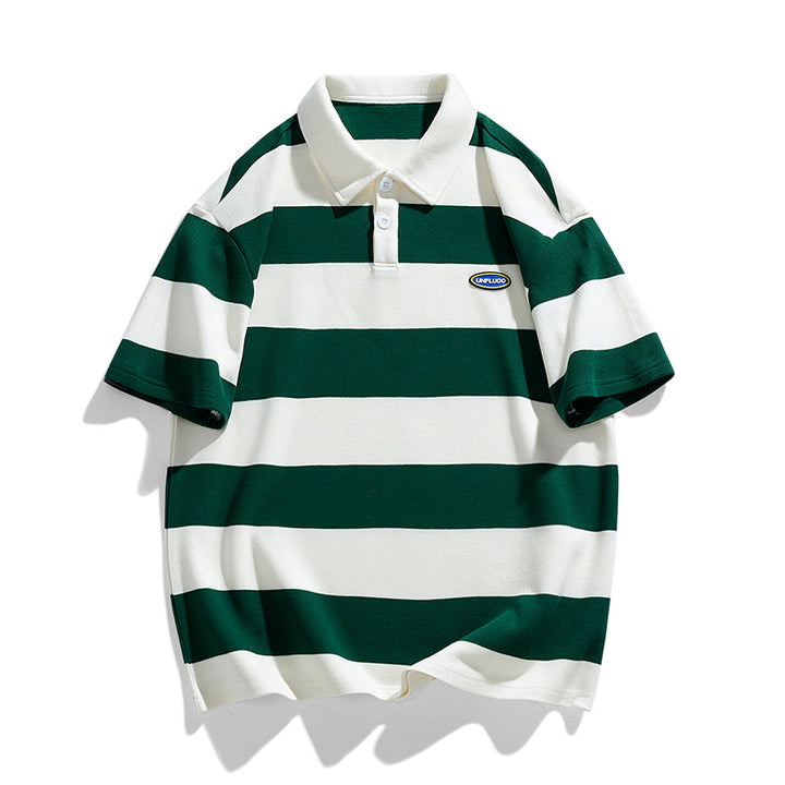 Herren gestreiftes Kurzarm-Polohemd aus atmungsaktivem Baumwollmaterial Aliams