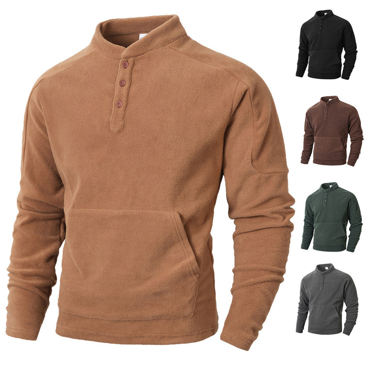 Herren Fleece-Pullover mit Knopfleiste und praktischer Kängurutasche Aliams