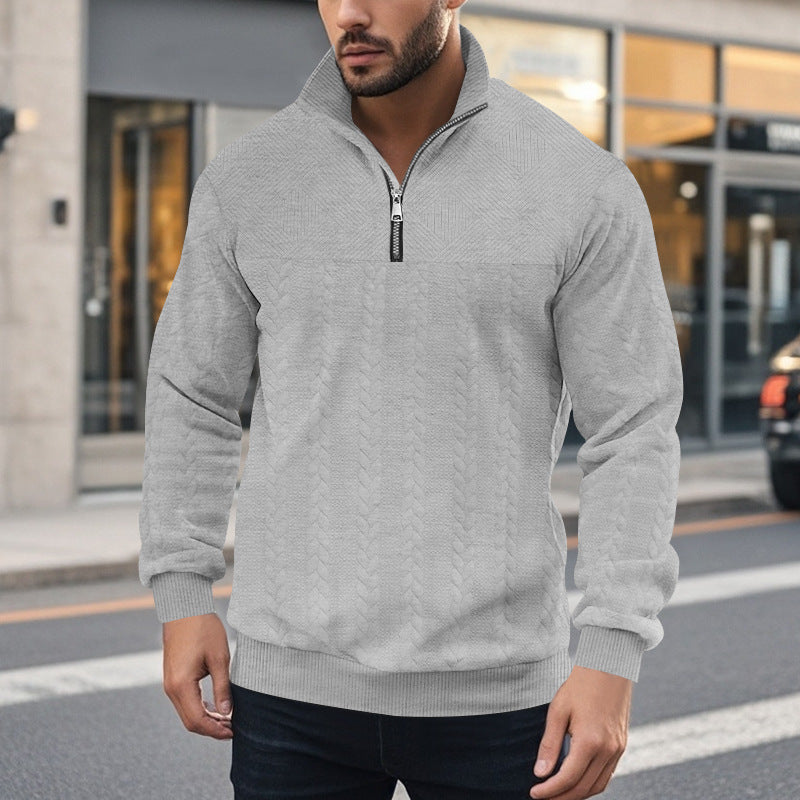 Herren Strickpullover mit halbem Reißverschluss und strukturierter Oberfläche Aliams