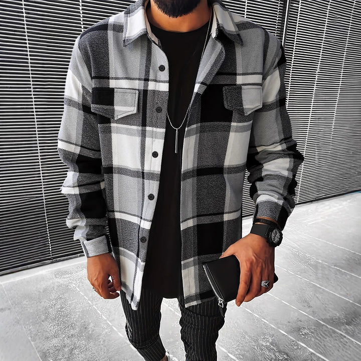 Herren Flanellhemd mit modernem Karomuster und zwei Brusttaschen Aliams