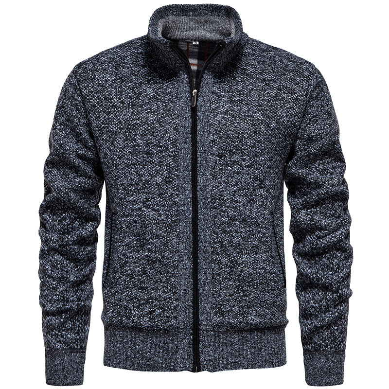 Herren stylischer Strickjacke mit hohem Kragen und praktischen Taschen Aliams