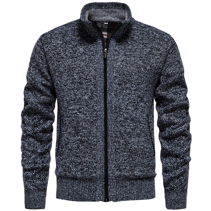 Herren stylischer Strickjacke mit hohem Kragen und praktischen Taschen Aliams