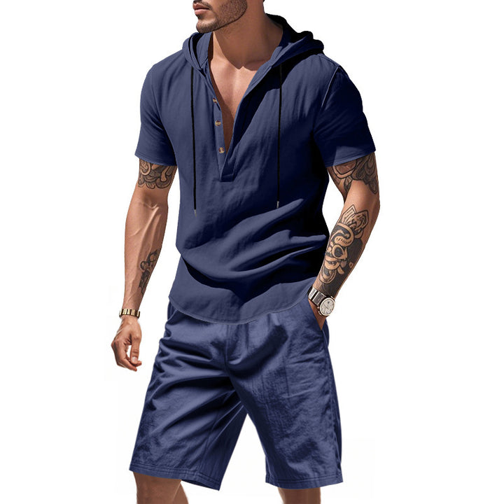 Herren Freizeit-Langarm-Hoodie mit Knopfleiste und Shorts Aliams