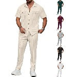 Herren stilvolles Kurzarmhemd mit praktischen Taschen und elastischer Jogginghose Aliams