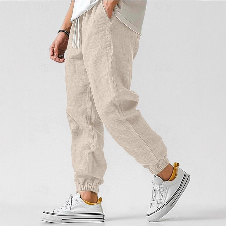 Herren Bequeme Leinenhose mit elastischem Bund und seitlichen Taschen Aliams