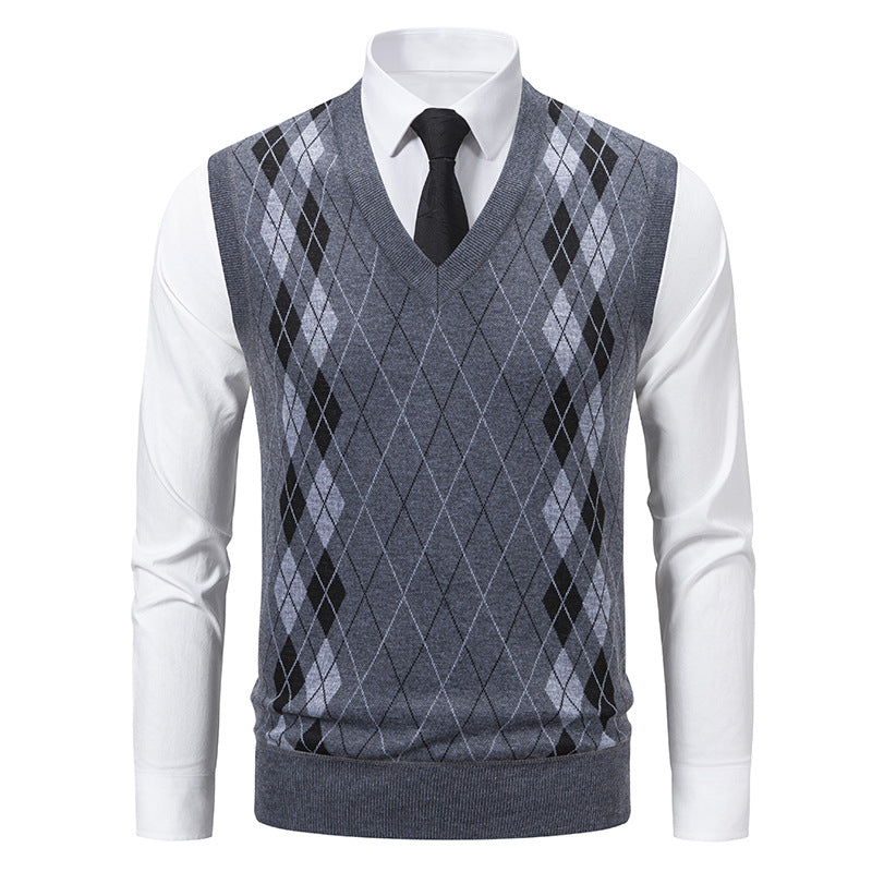 Herren eleganter V-Ausschnitt Pullunder im argyle Muster Aliams