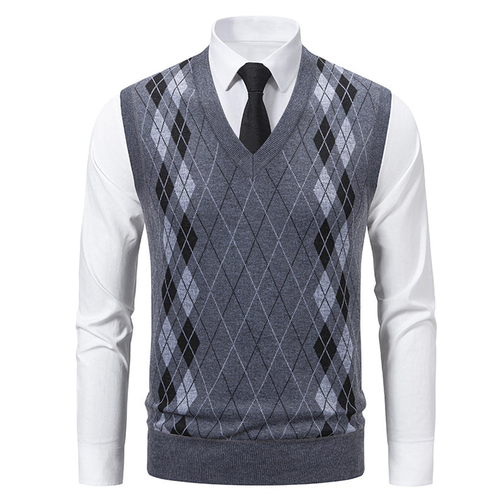 Herren eleganter V-Ausschnitt Pullunder im argyle Muster Aliams