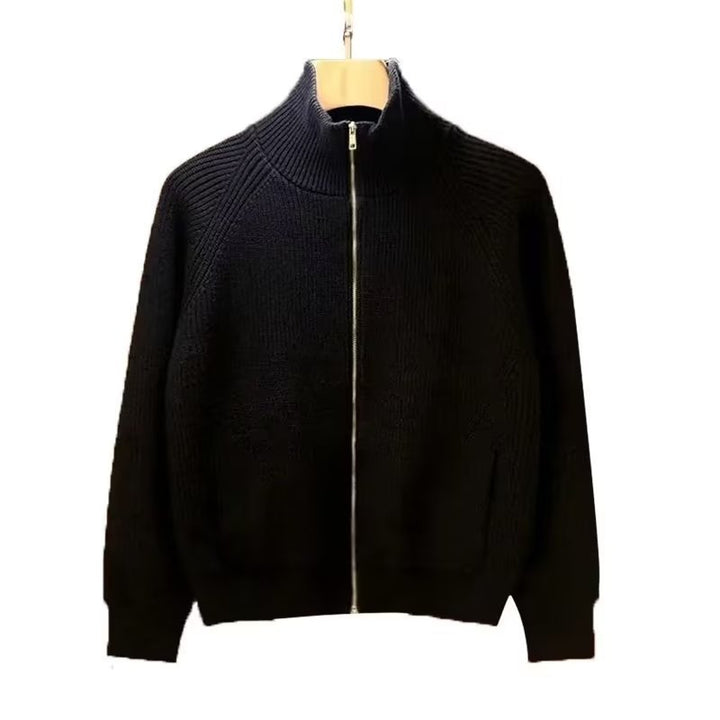 Herren hochwertige Strickjacke mit hohem Kragen und praktischen Reißverschluss Aliams
