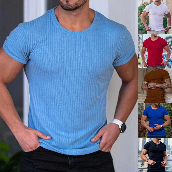 Herren Kurzarm Ripp-T-Shirt mit tailliertem Schnitt und bequemen Tragekomfort Aliams
