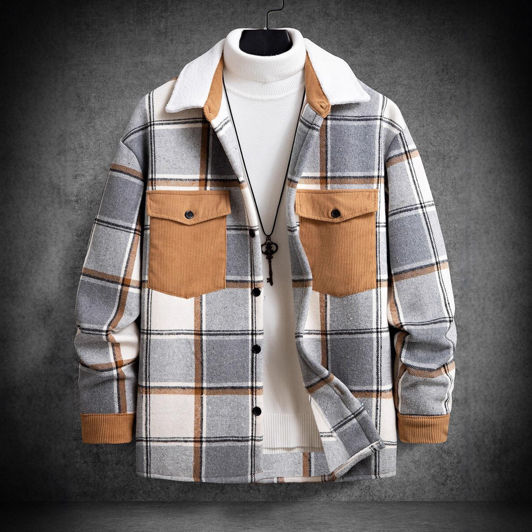 Herren Karo-Flanelljacke mit zwei Brusttaschen und weichem Kragen Aliams