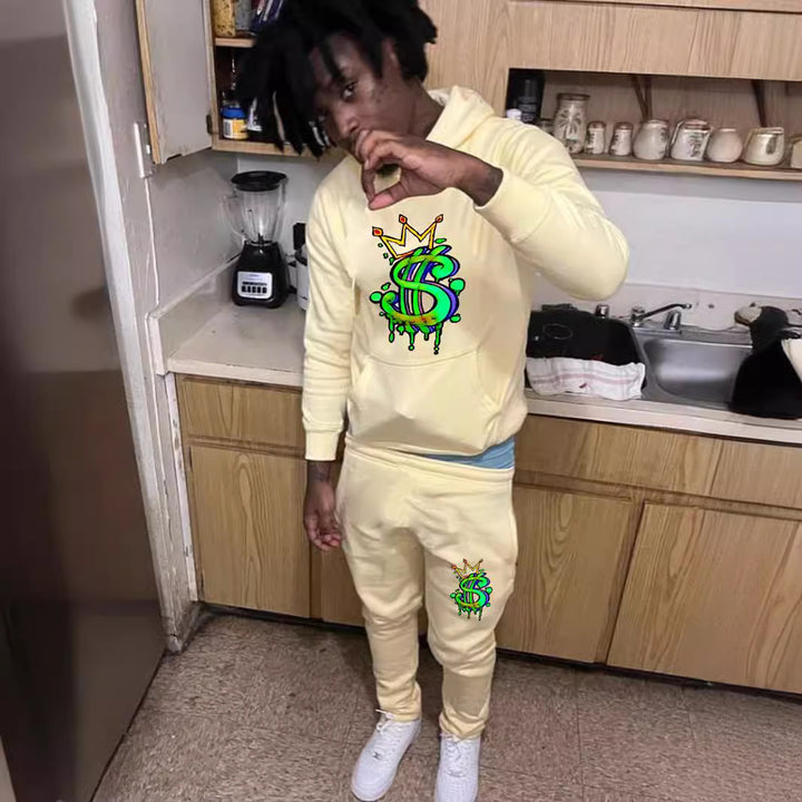 Herren Kapuzenpullover und Jogginghose Set mit kreativem Dollarzeichen-Motiv Aliams