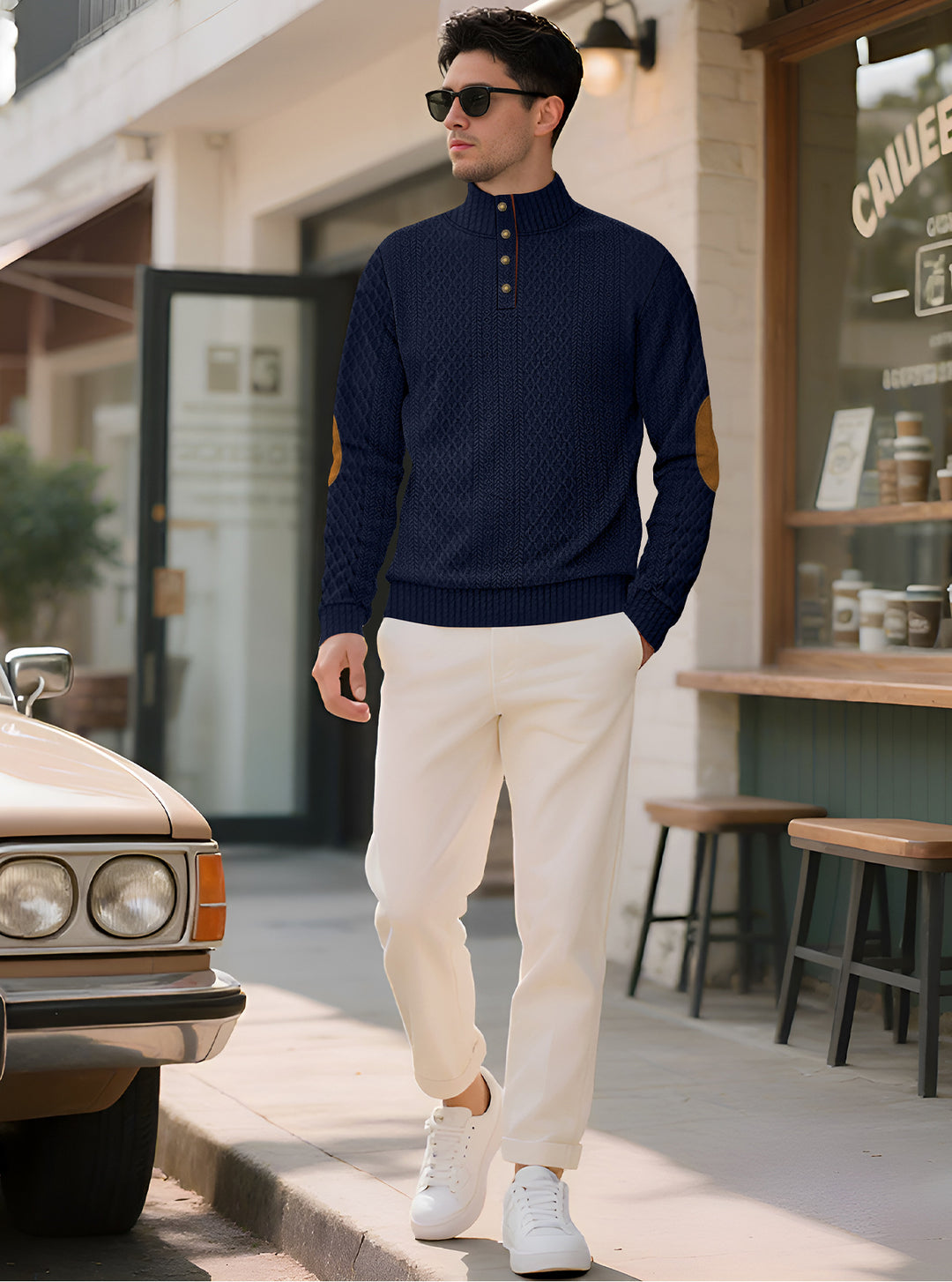 Herren Strickpullover mit hohem Kragen und eleganten Knopfleisten Aliams