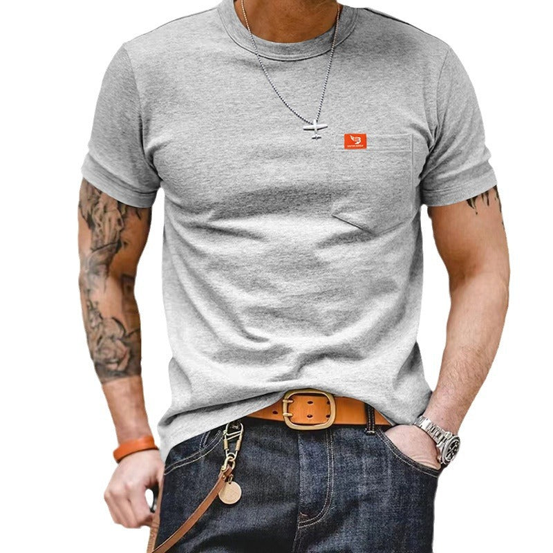 Herren klassisches Kurzarm T-Shirt mit Brusttasche aus hochwertiger Baumwolle Aliams
