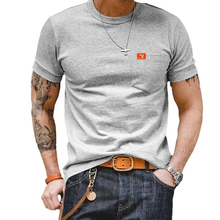 Herren klassisches Kurzarm T-Shirt mit Brusttasche aus hochwertiger Baumwolle Aliams