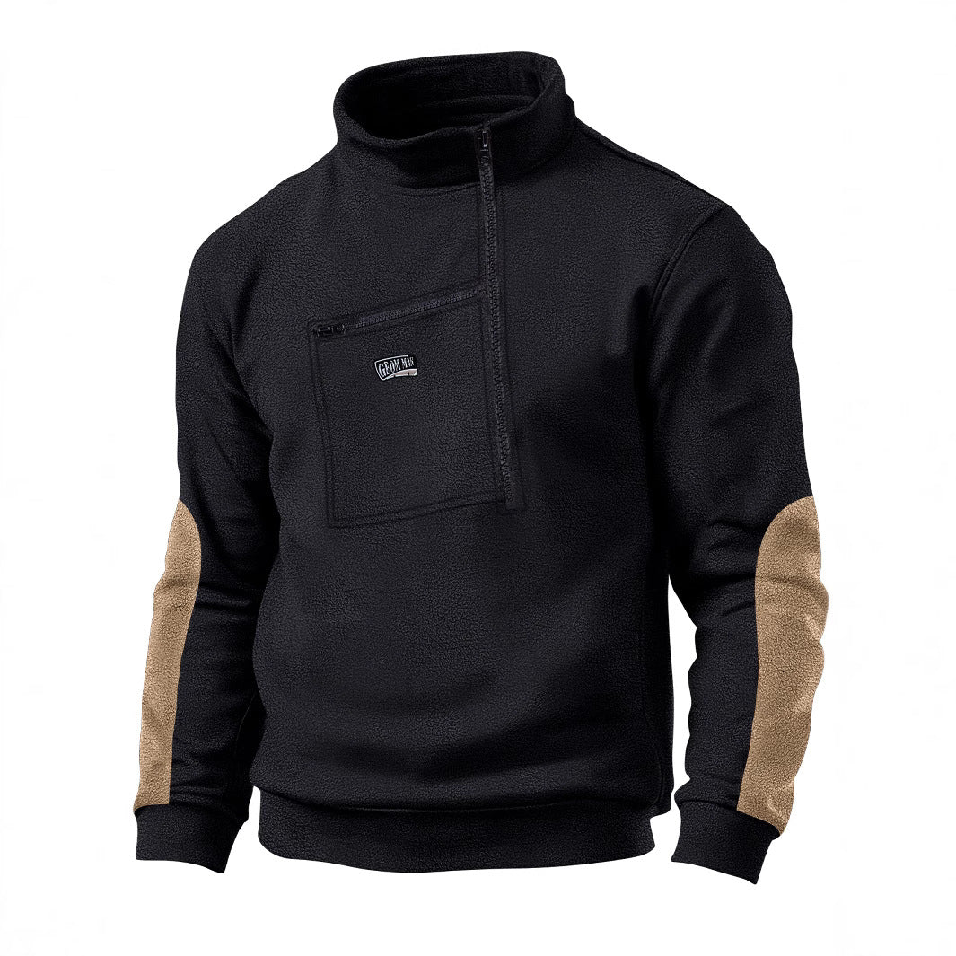 Herren Fleece-Pullover mit dickem Kragen und praktischer Brusttasche Aliams