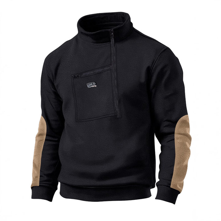 Herren Fleece-Pullover mit dickem Kragen und praktischer Brusttasche Aliams