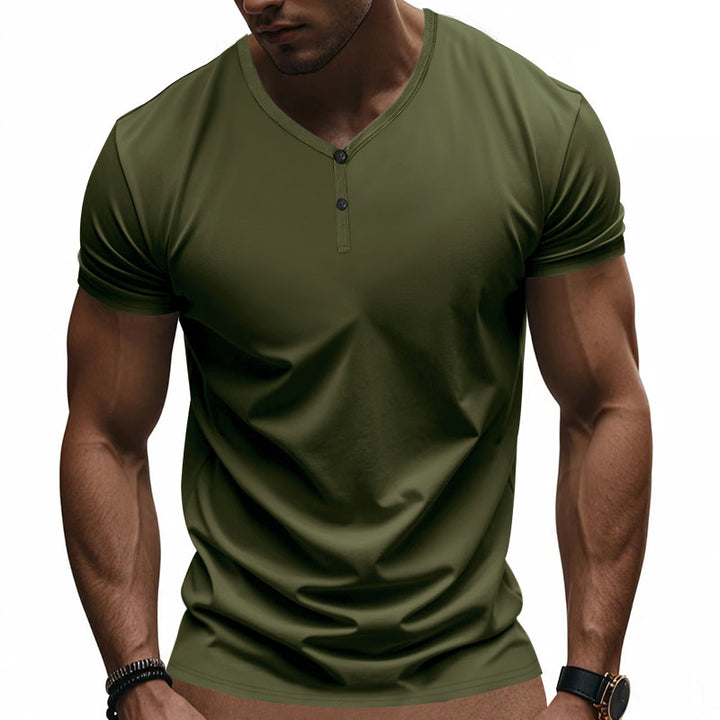 Herren Kurzarm Henley-T-Shirt mit strukturiertem V-Ausschnitt Aliams