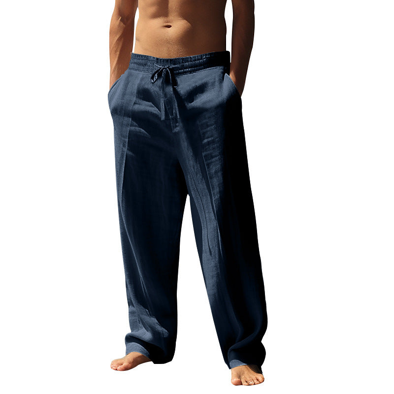 Herren bequeme Leinenhose mit elastischem Bund und seitlichen Taschen Aliams