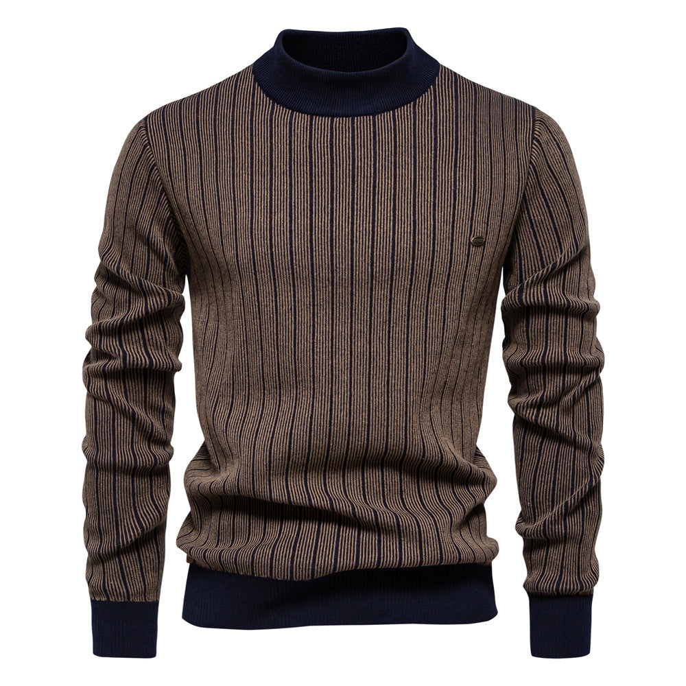 Herren Feinstrickpullover mit Rollkragen und Streifenmuster Aliams