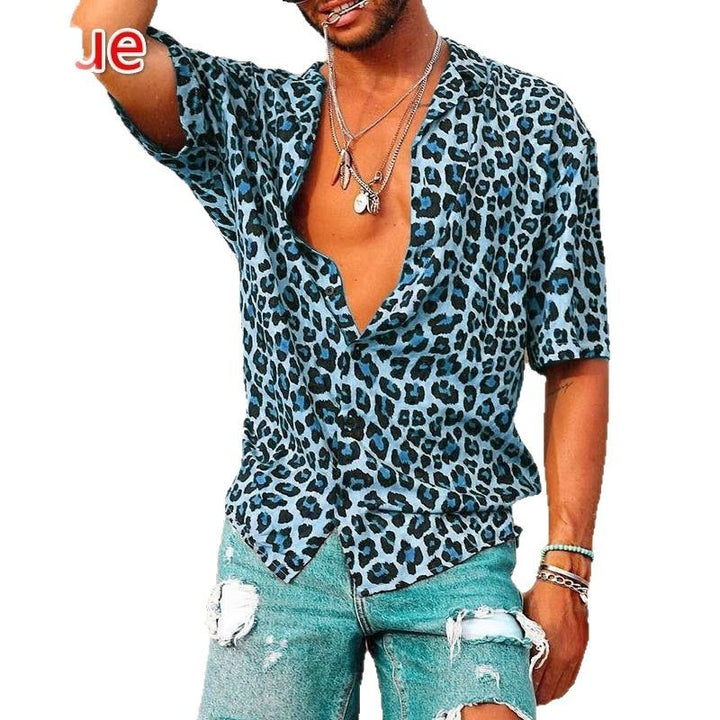 Herren Kurzarm-Hemd mit einzigartigem Leopardenmuster und lässigem Schnitt Aliams