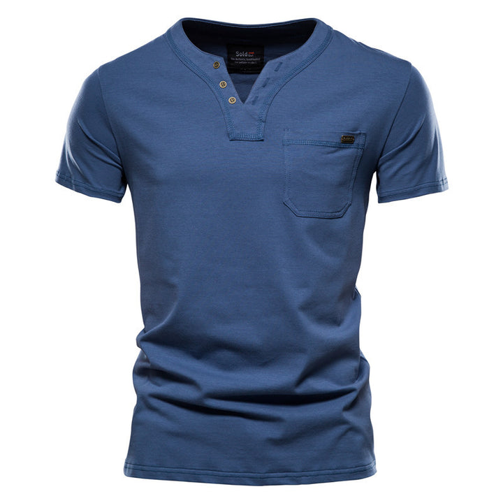 Herren Kurzarm-Shirt mit modernem Henley-Ausschnitt und Brusttasche Aliams