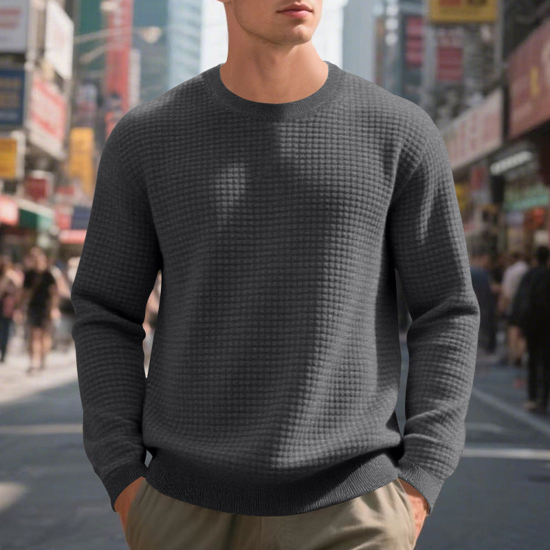 Herren warmer Pullover mit strukturiertem Gewebe und Rundhalsausschnitt Aliams