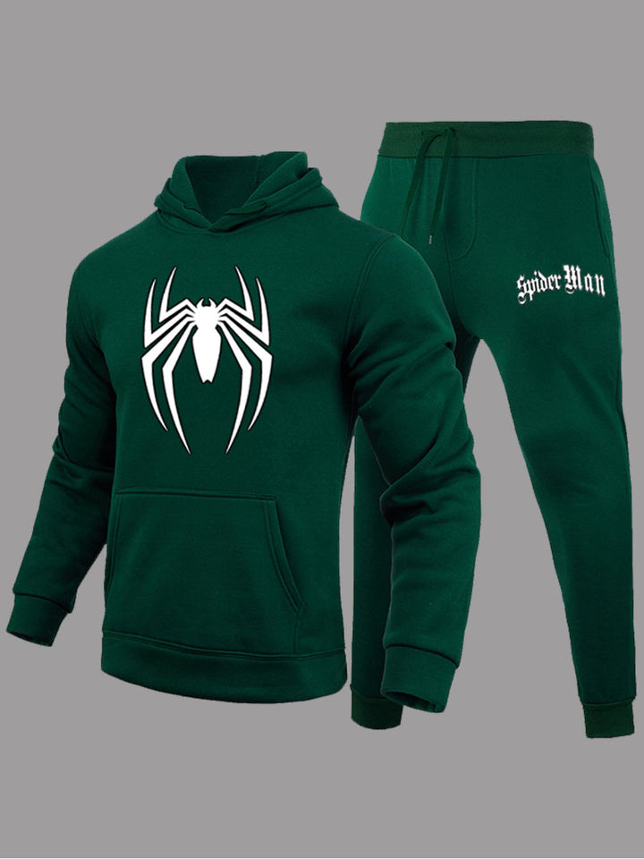 Herren Sportliches Kapuzenpullover und Jogginghose Set mit auffälligem Spider-Motiv Aliams