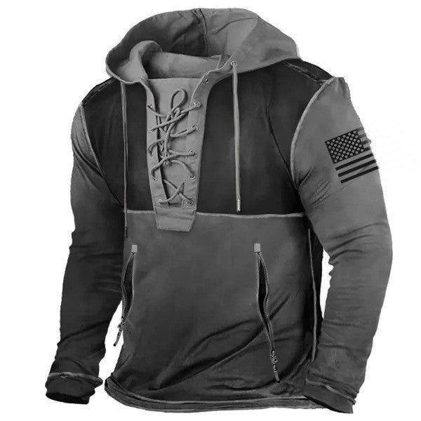 Herren Kapuzenpullover mit angesagtem Schnürdetail und amerikanischem Flaggenmotiv Aliams