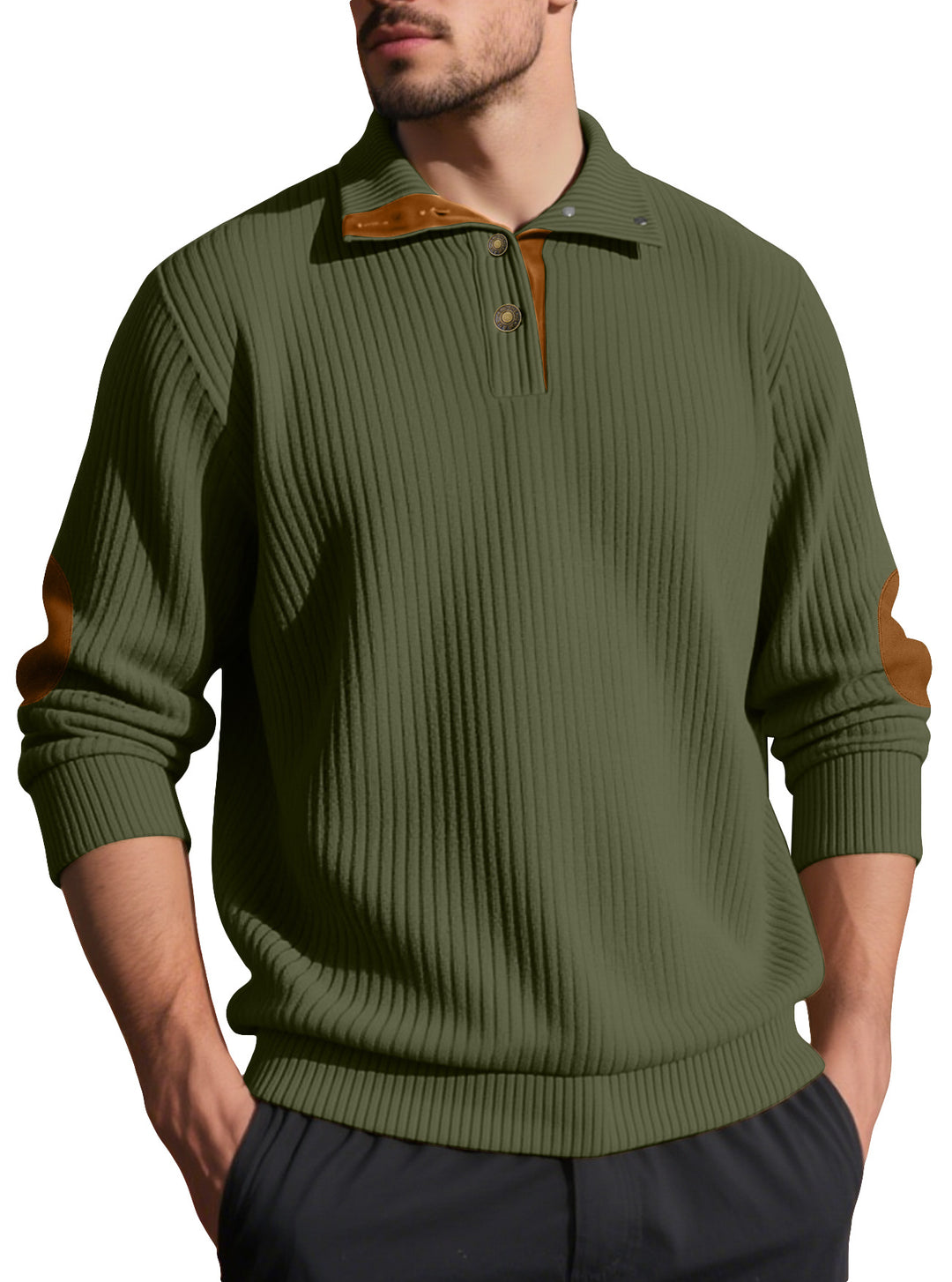 Herren Strickpullover mit einzigartigem Knopfdetails und Rippstruktur Aliams