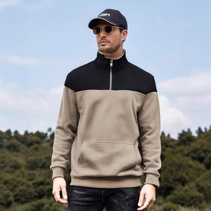 Herren funktionale Sweatjacke mit hochschließendem Kragen und praktischer Kängurutasche Aliams