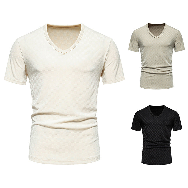 Herren Kurzarm-V-Ausschnitt T-Shirt mit strukturiertem Material Aliams