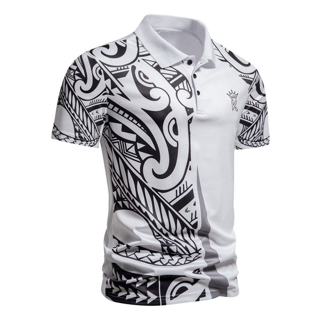 Herren Poloshirt mit modernem tribal Design und atmungsaktiver Funktionalität Aliams