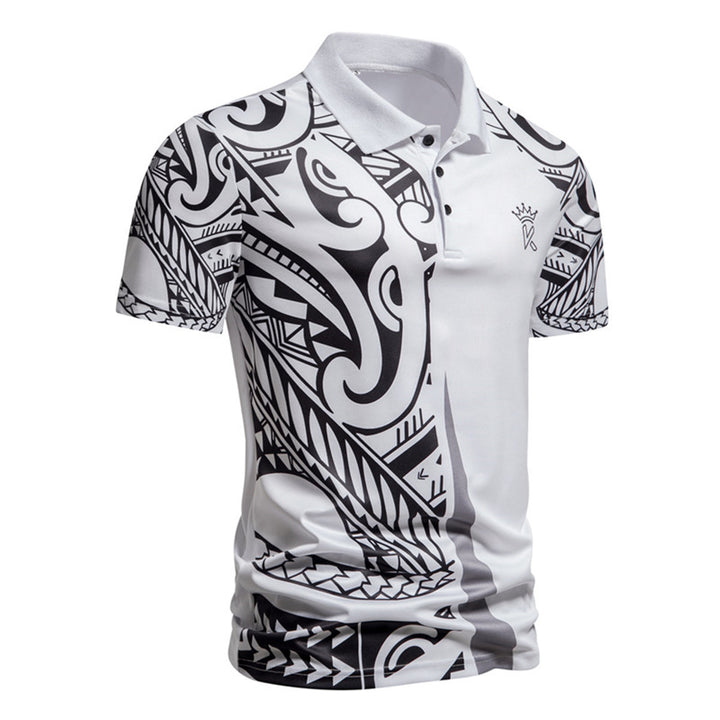 Herren Poloshirt mit modernem tribal Design und atmungsaktiver Funktionalität Aliams