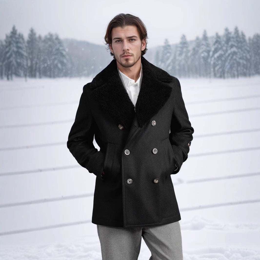 Herren eleganter Peacoat mit luxuriösem Schafsfellkragen Aliams