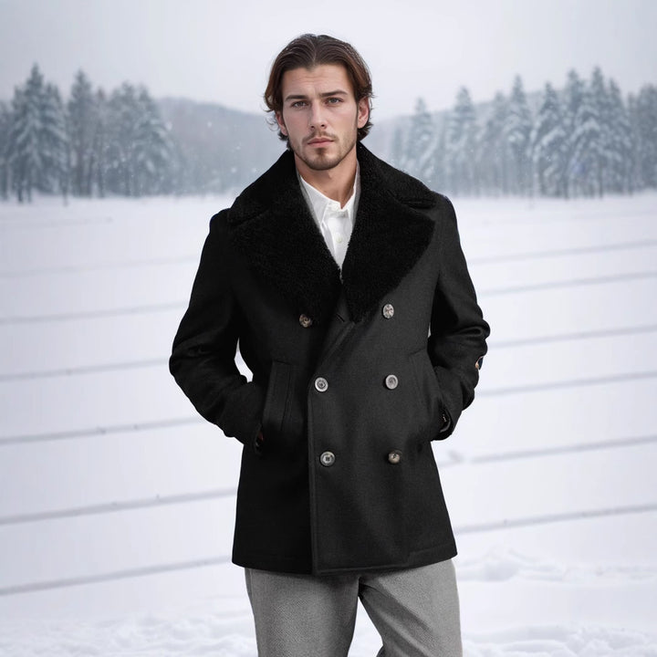 Herren eleganter Peacoat mit luxuriösem Schafsfellkragen Aliams