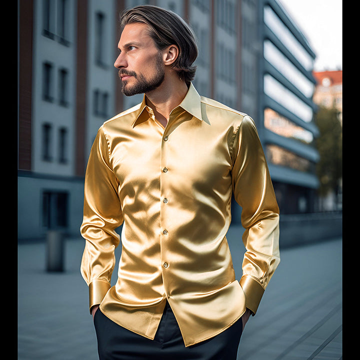 Herren Elegantes Satin-Hemd mit glänzender Oberfläche und modernem Schnitt Aliams