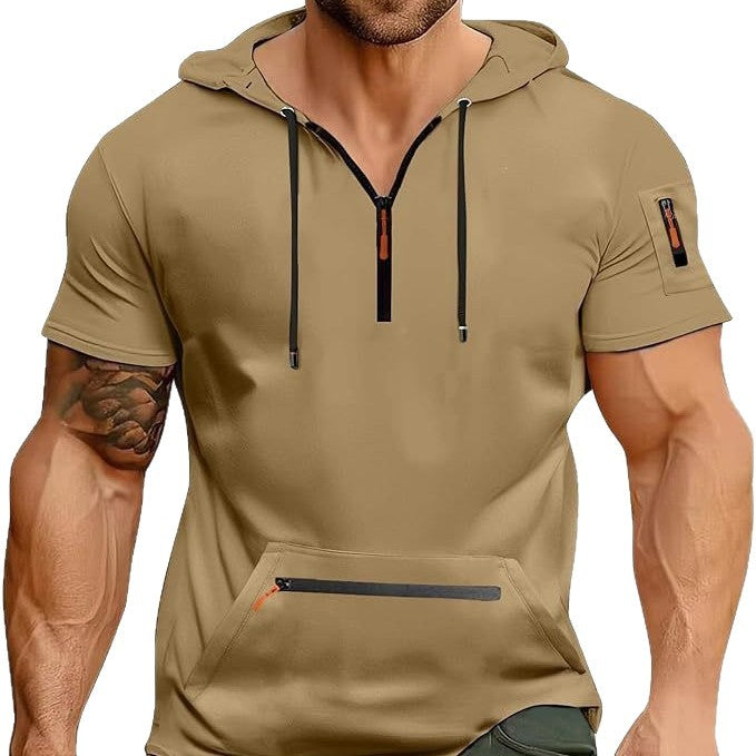 Herren Kurzarm Hoodie mit Reißverschluss Aliams