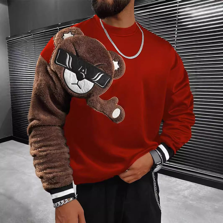 Herren Sweatshirt mit plüschiger Bärenapplikation Aliams