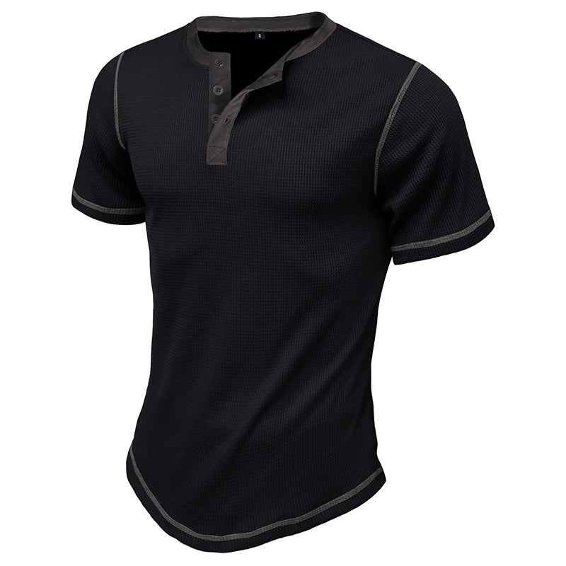Herren Kurzarm-Henley-Shirt mit kontrastierenden Designelementen Aliams