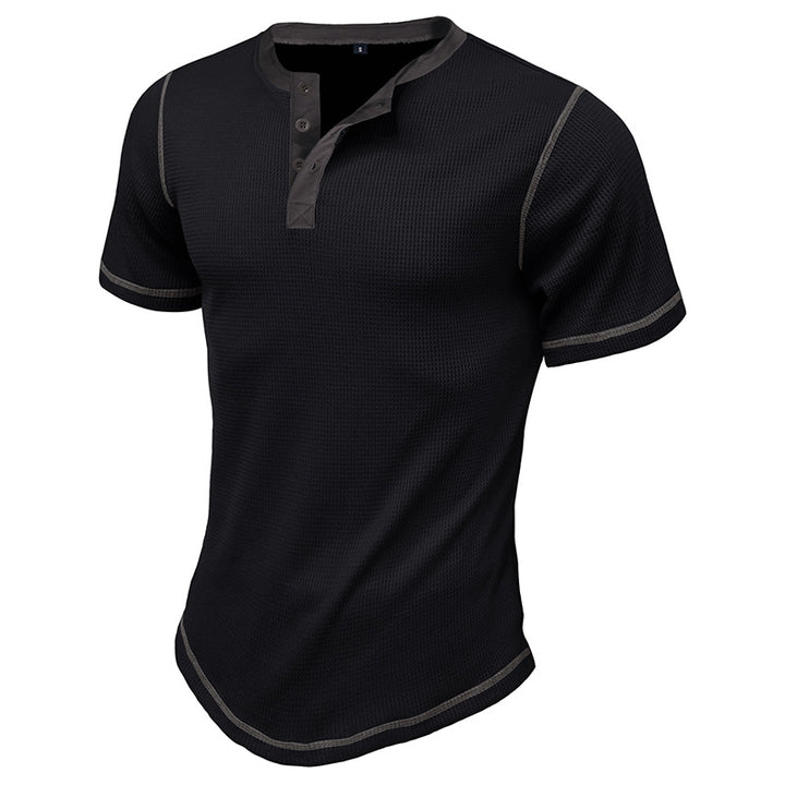 Herren Kurzarm-Henley-Shirt mit kontrastierenden Designelementen Aliams