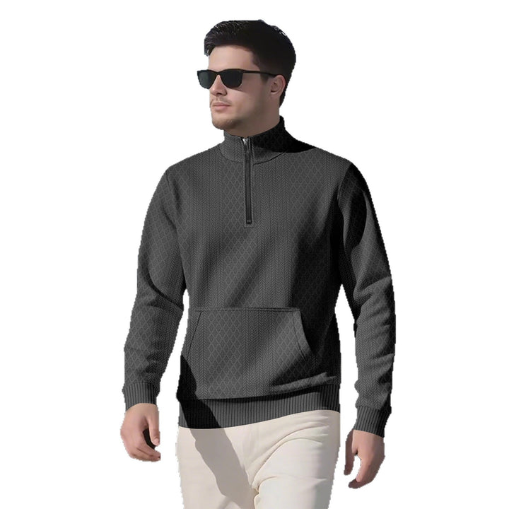 Herren Sweatpullover mit Stehkragen und praktischen Taschen Aliams