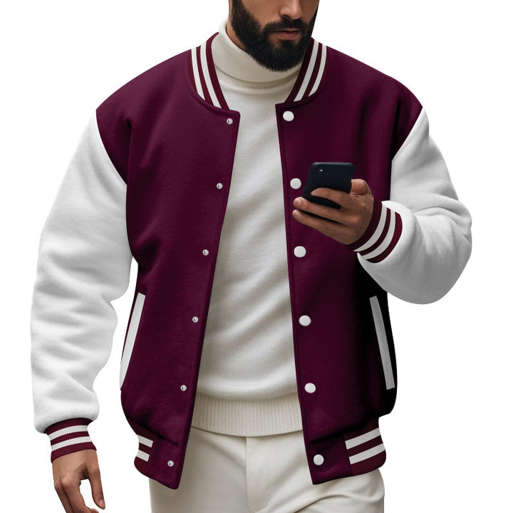 Herren Varsity-Jacke mit kontrastierenden Ärmeln und gestreiften Bündchen Aliams