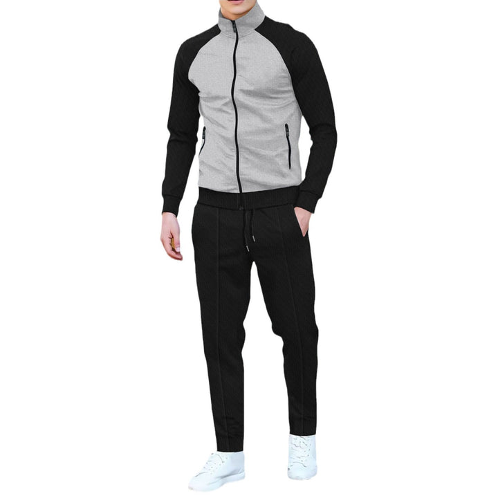 Herren sportlicher Trainingsanzug mit hohem Kragen und funktionalen Taschen Aliams